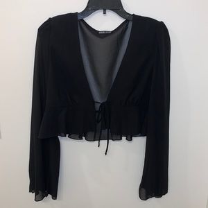 Black tie top with flared sleeves